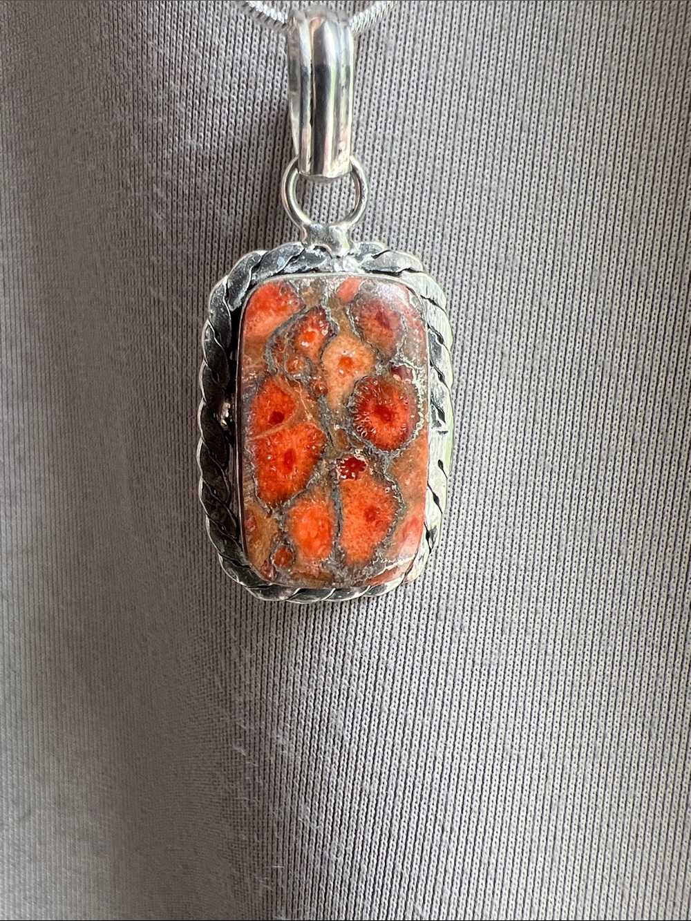 Silver Plated Red Jasper Pendant Necklace